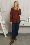 Carola Print Cotton Top Wine