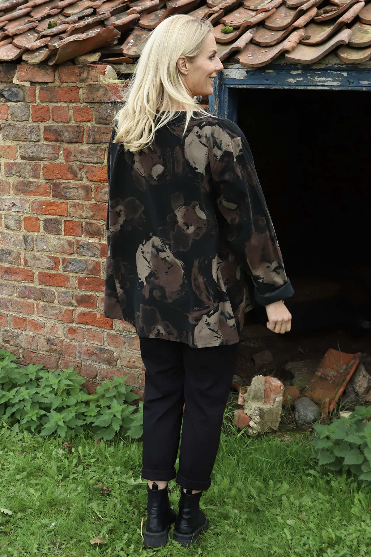 Rachel Print Needlecord Top Black