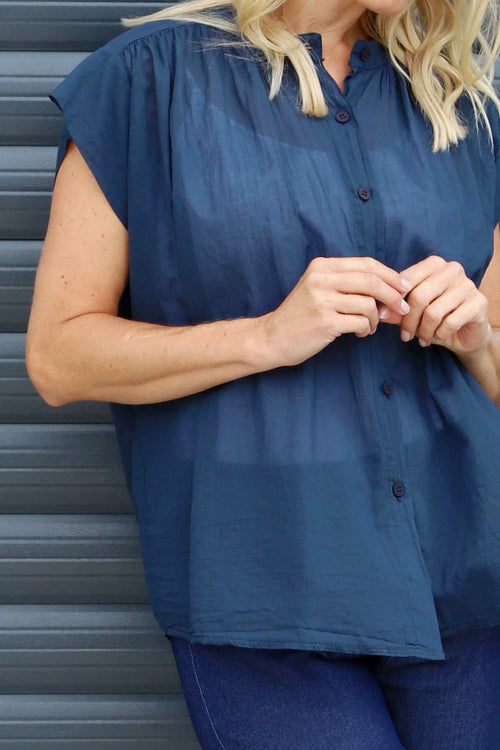 Irena Cotton Blouse Navy - Image 3