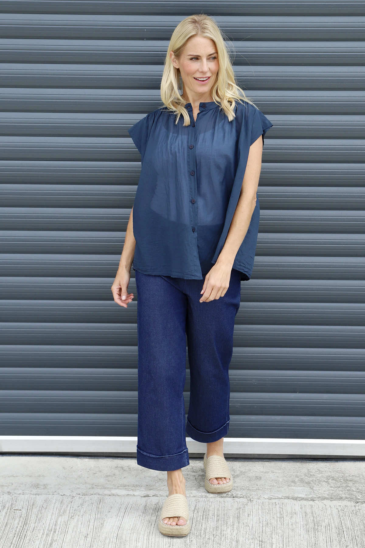 Irena Cotton Blouse Navy