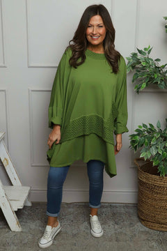 Mozelle Crochet Detail Cotton Top Olive