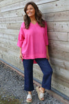 Brittany V-Neck Linen Top Fuchsia