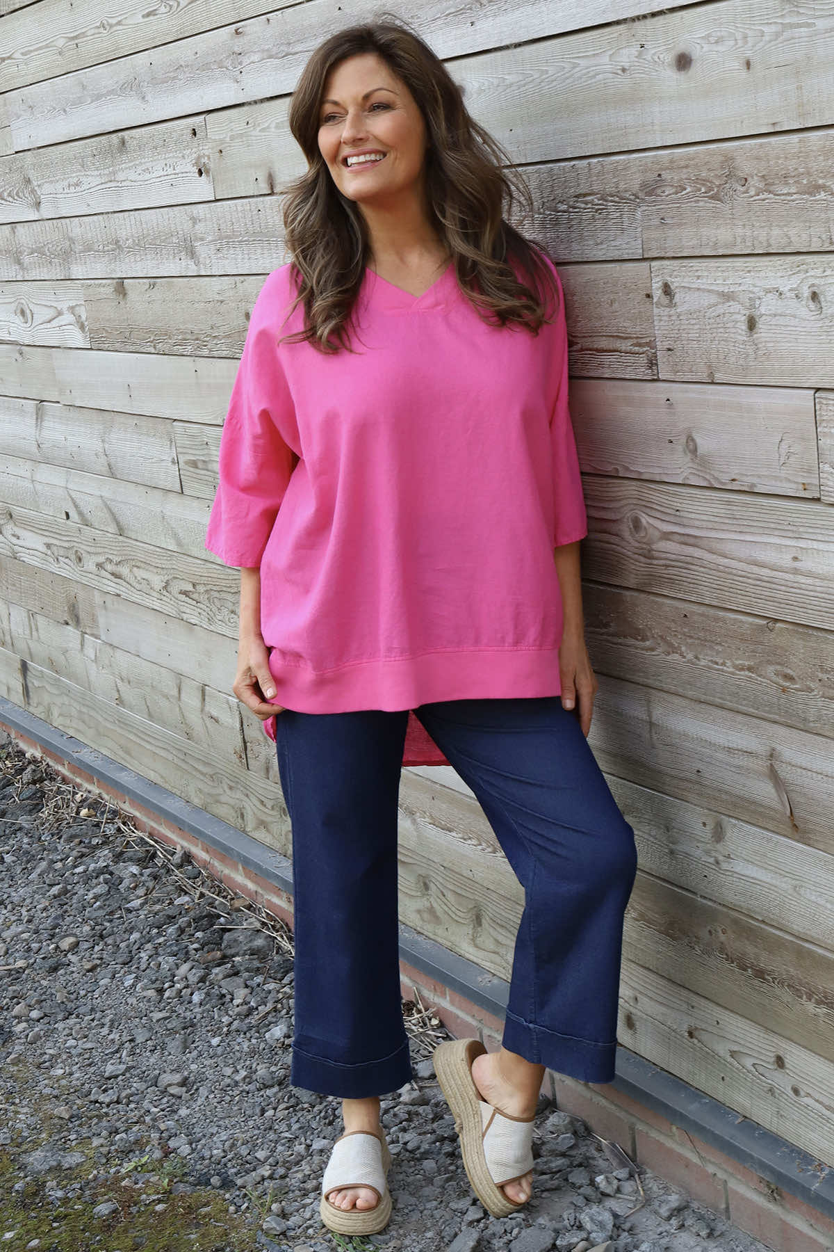 Brittany V-Neck Linen Top Fuchsia