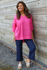Brittany V-Neck Linen Top Fuchsia Fuchsia - Brittany V-Neck Linen Top Fuchsia