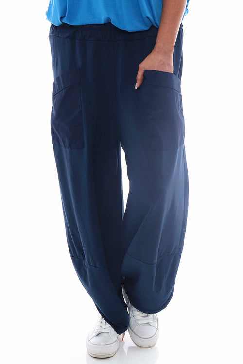 Blanca Pocket Cotton Trousers Navy - Image 2