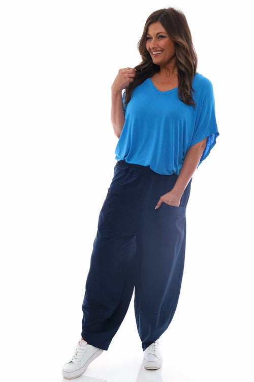 Blanca Pocket Cotton Trousers Navy - Image 3