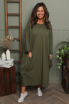 Brianne Long Sleeve Cotton Dress Khaki