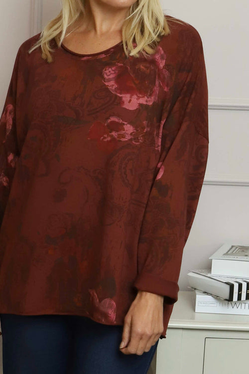 Carola Print Cotton Top Wine - Image 3