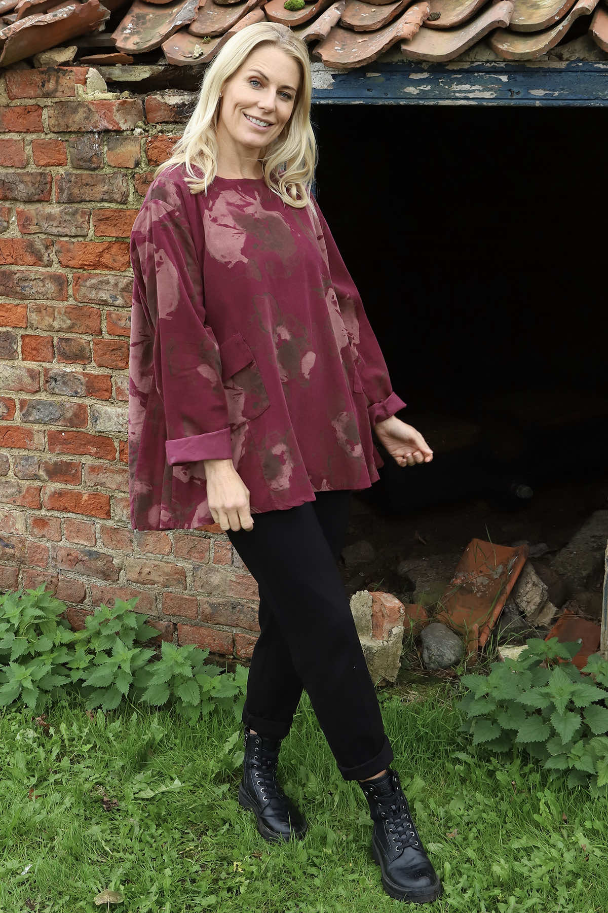 Rachel Print Needlecord Top Wine