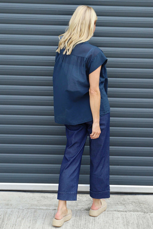 Irena Cotton Blouse Navy - Image 4