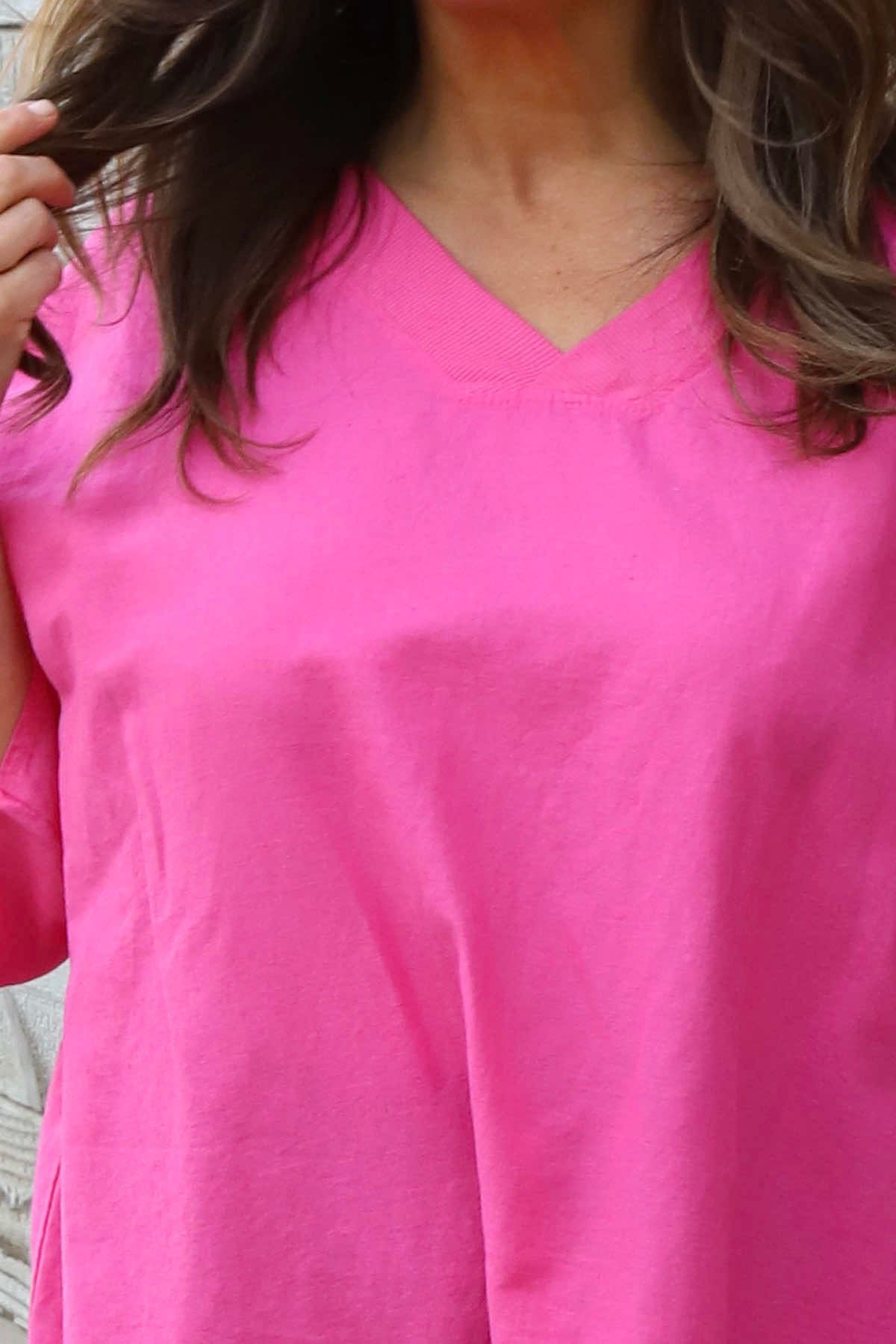Brittany V-Neck Linen Top Fuchsia