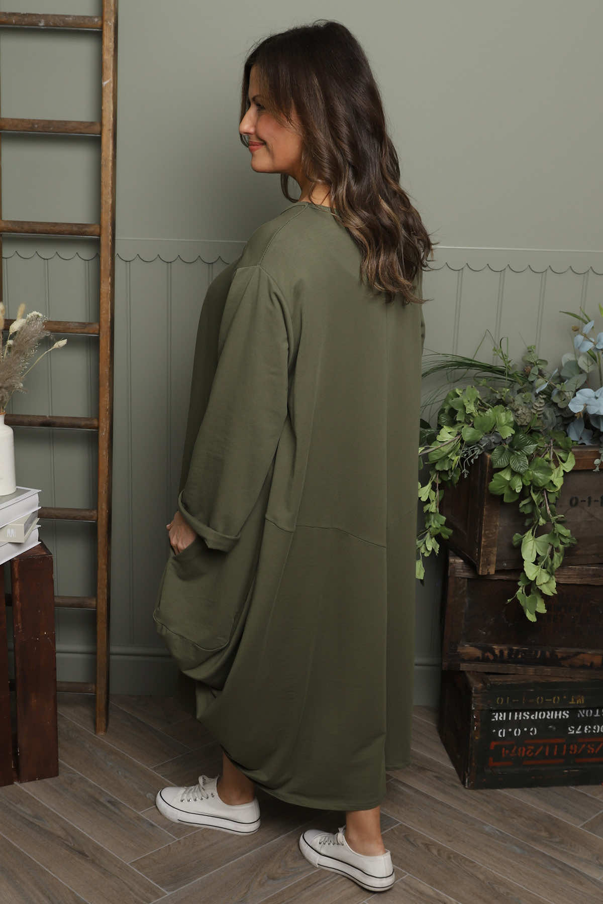 Brianne Long Sleeve Cotton Dress Khaki