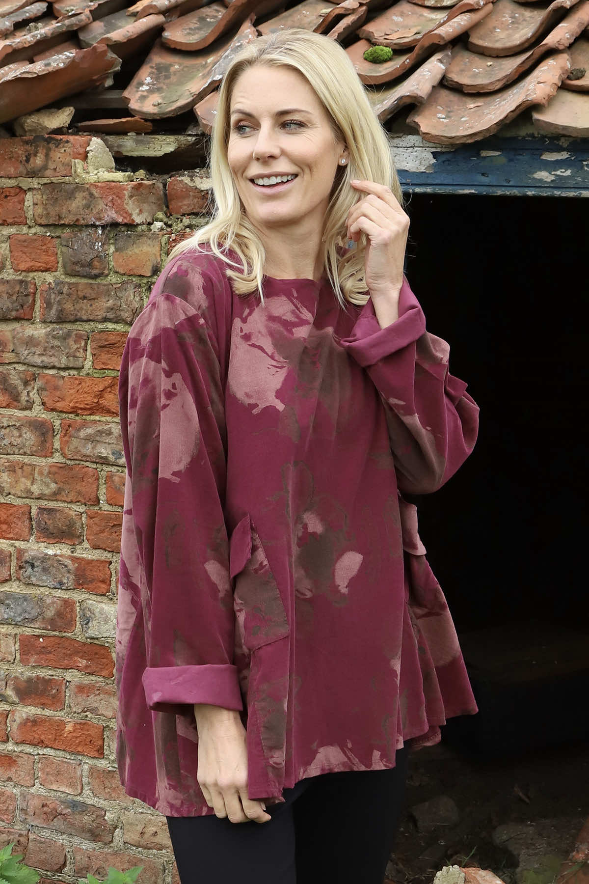 Rachel Print Needlecord Top Wine