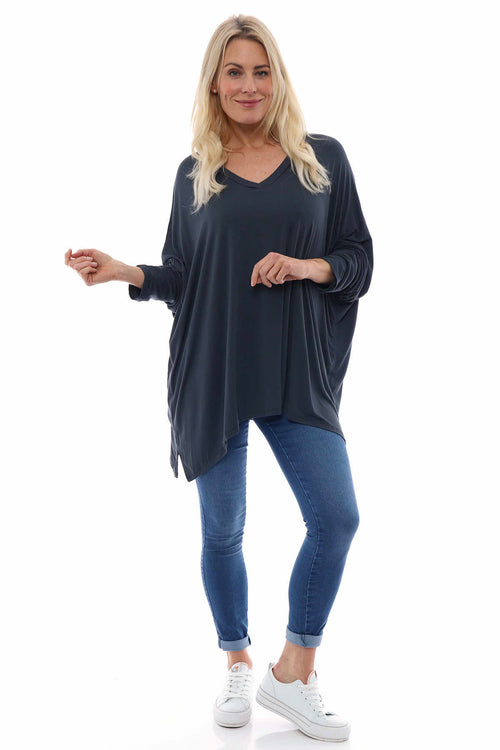 Lucy V-Neck Cotton Top Charcoal