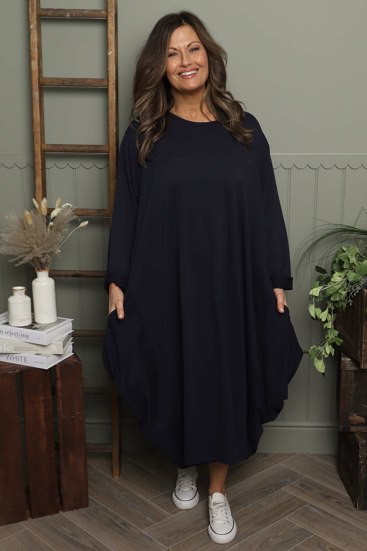Brianne Long Sleeve Cotton Dress Navy