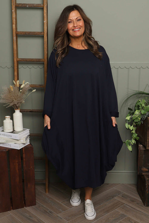 Brianne Long Sleeve Cotton Dress Navy - Image 1