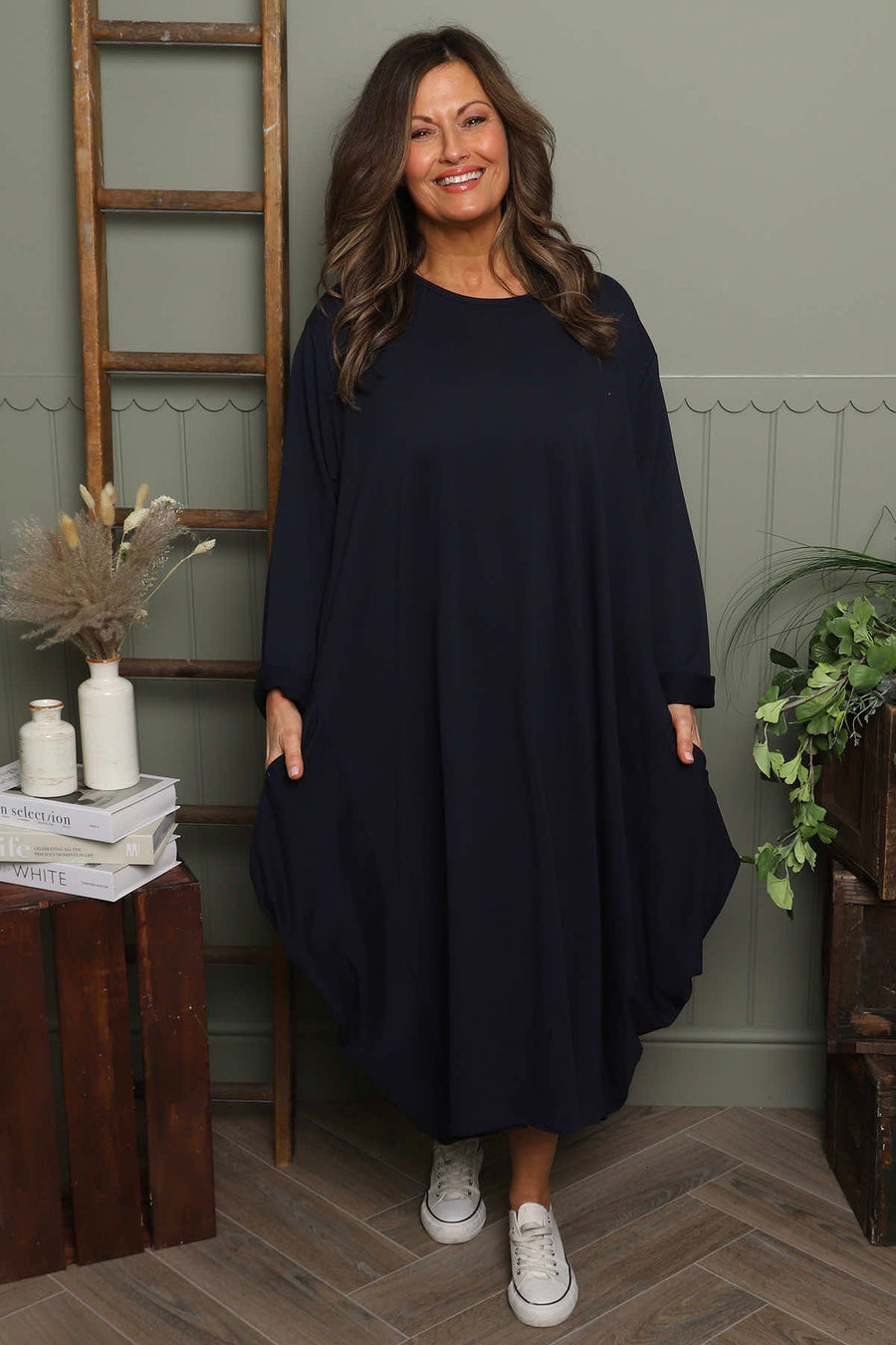 Brianne Long Sleeve Cotton Dress Navy