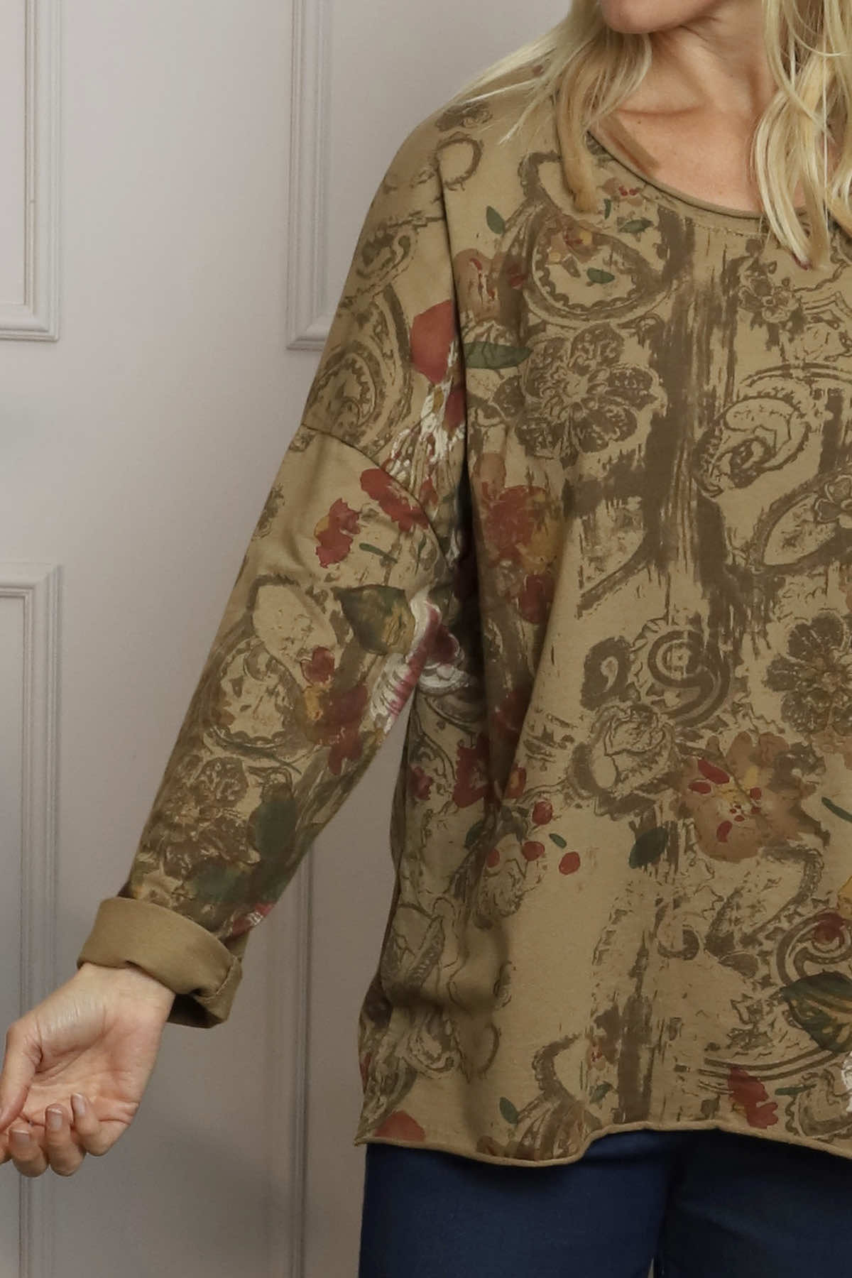 Carola Print Cotton Top Camel