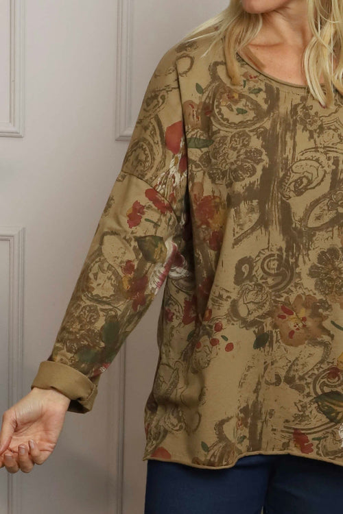 Carola Print Cotton Top Camel - Image 3