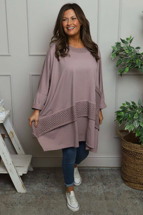 Mozelle Crochet Detail Cotton Top Mauve - Image 1
