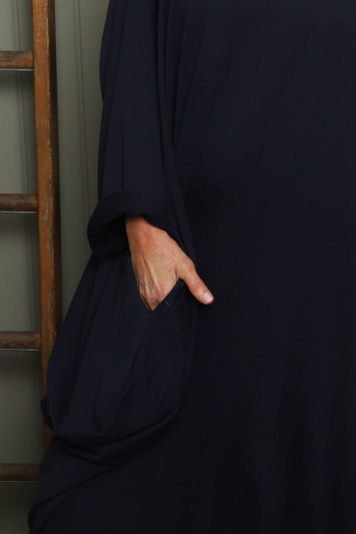 Brianne Long Sleeve Cotton Dress Navy - Image 3