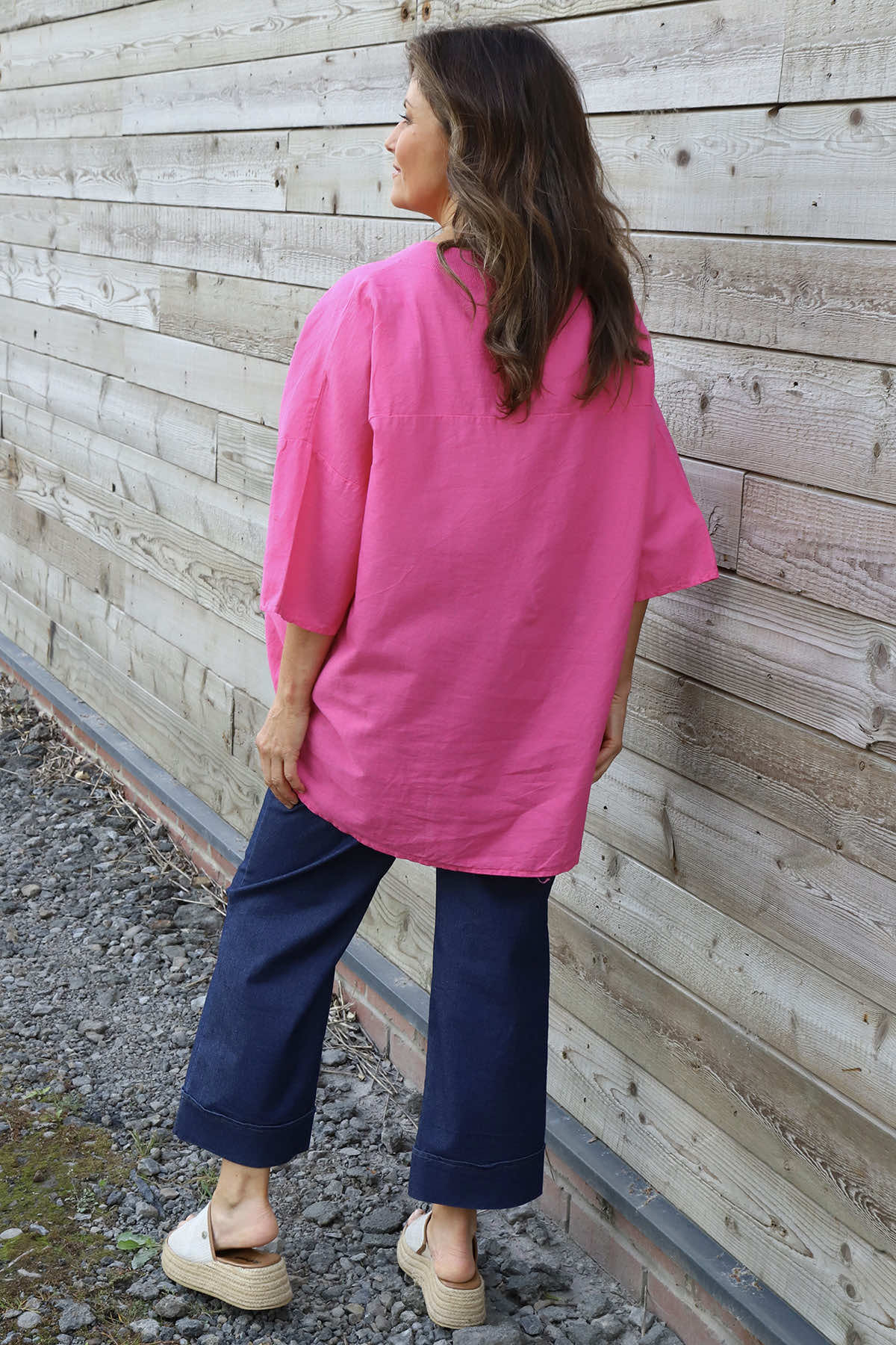 Brittany V-Neck Linen Top Fuchsia