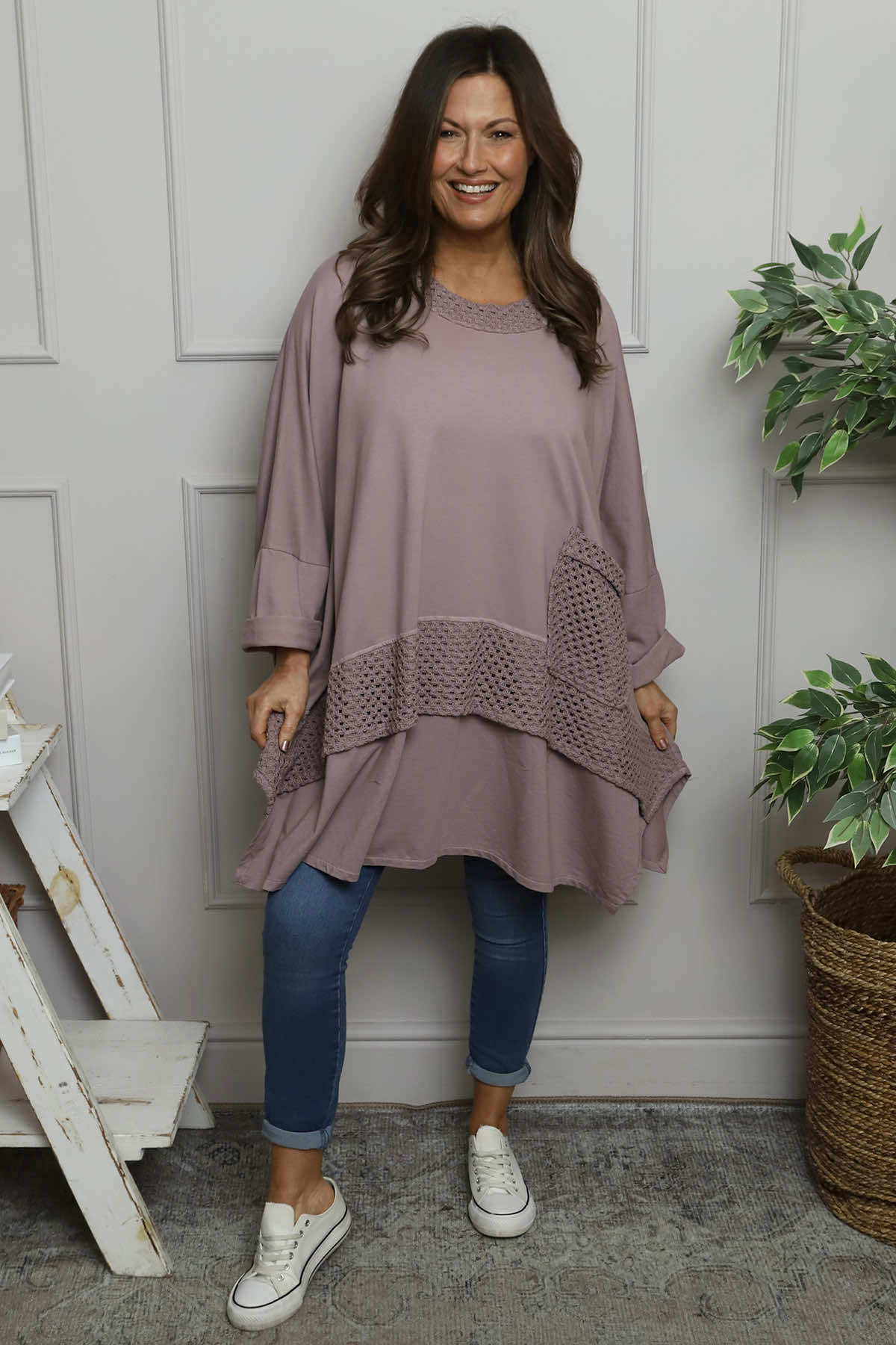 Mozelle Crochet Detail Cotton Top Mauve