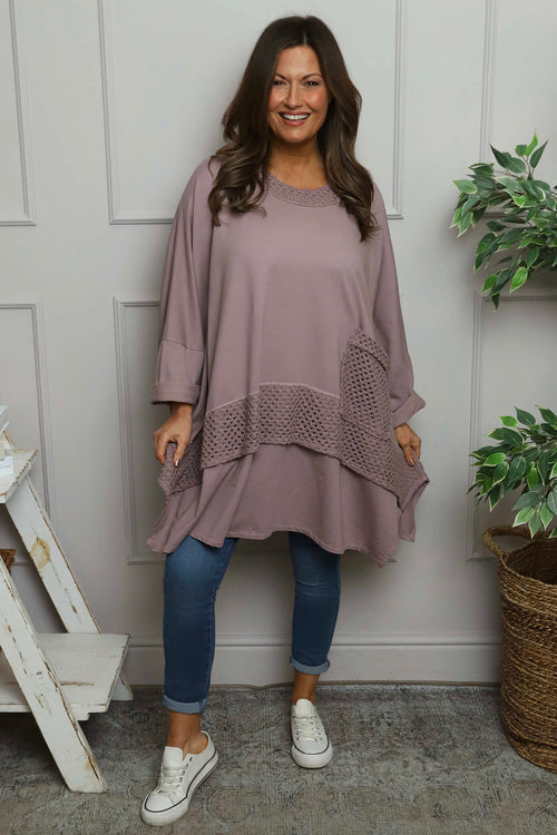 Mozelle Crochet Detail Cotton Top Mauve - Image 2