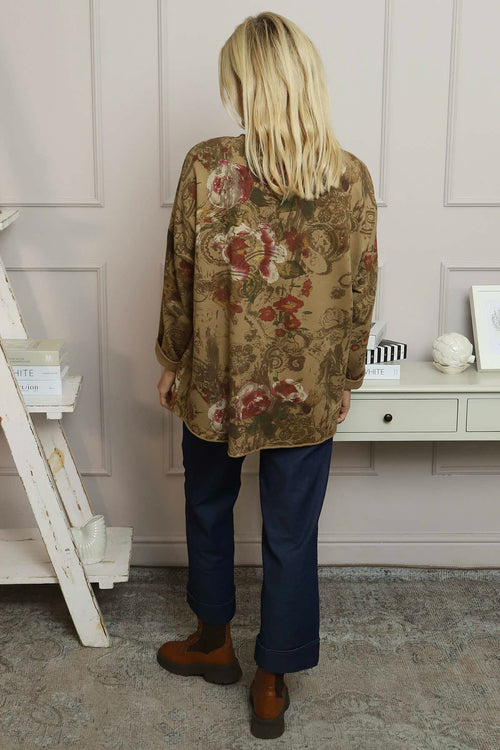 Carola Print Cotton Top Camel - Image 4