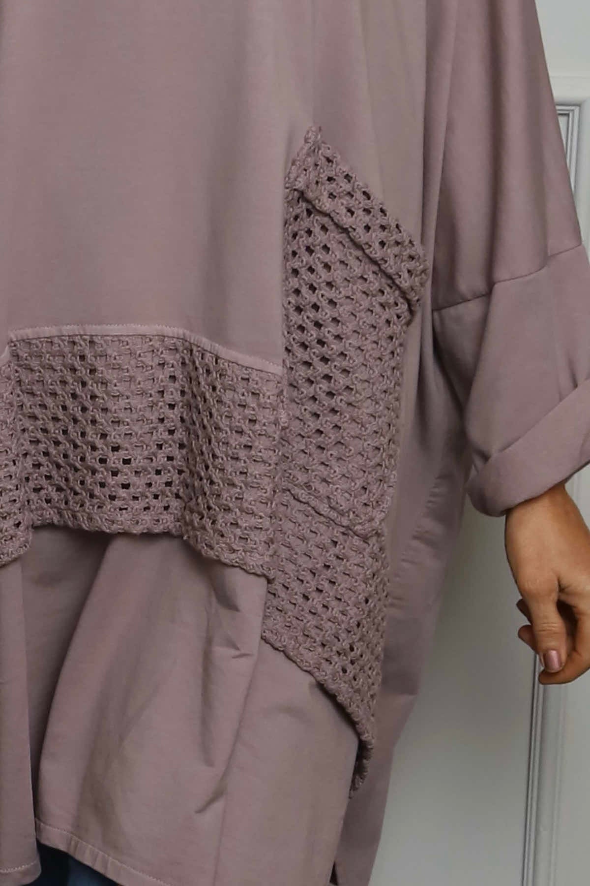 Mozelle Crochet Detail Cotton Top Mauve