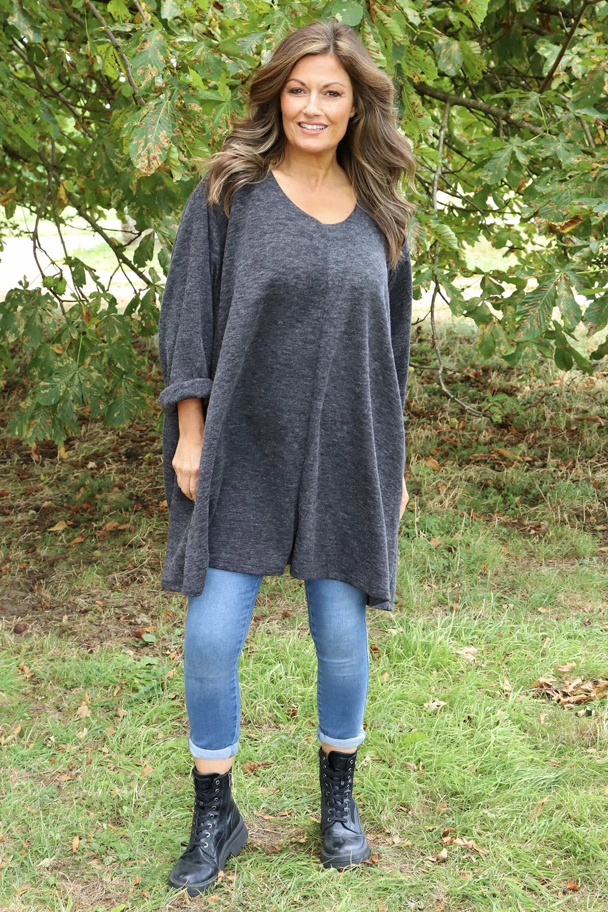 Beverley Oversize Knitted Top Charcoal