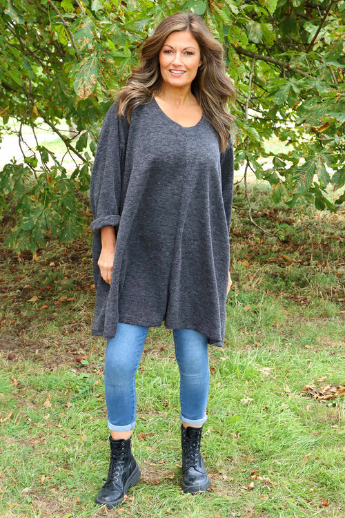 Beverley Oversize Knitted Top Charcoal - Image 3