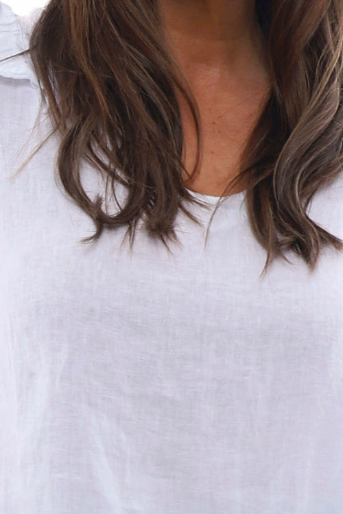 Jolie Frill Shoulder Linen Top White - Image 2