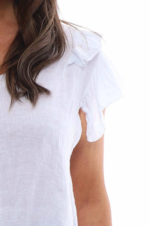 Jolie Frill Shoulder Linen Top White - Image 3