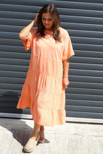 Soleil Tiered Crinkle Cotton Dress Orange Orange - Soleil Tiered Crinkle Cotton Dress Orange