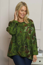 Carola Print Cotton Top Olive Olive - Carola Print Cotton Top Olive