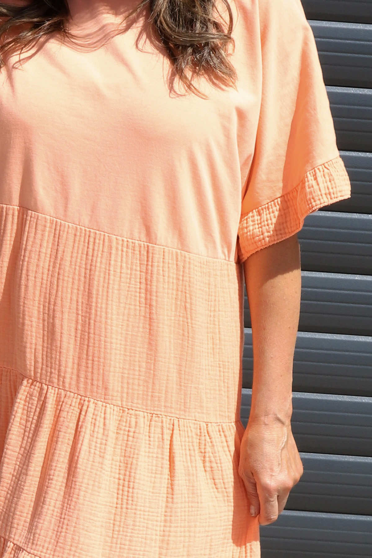 Soleil Tiered Crinkle Cotton Dress Orange