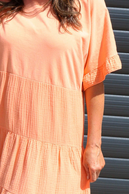Soleil Tiered Crinkle Cotton Dress Orange - Image 3