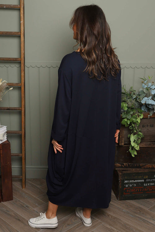 Brianne Long Sleeve Cotton Dress Navy - Image 4