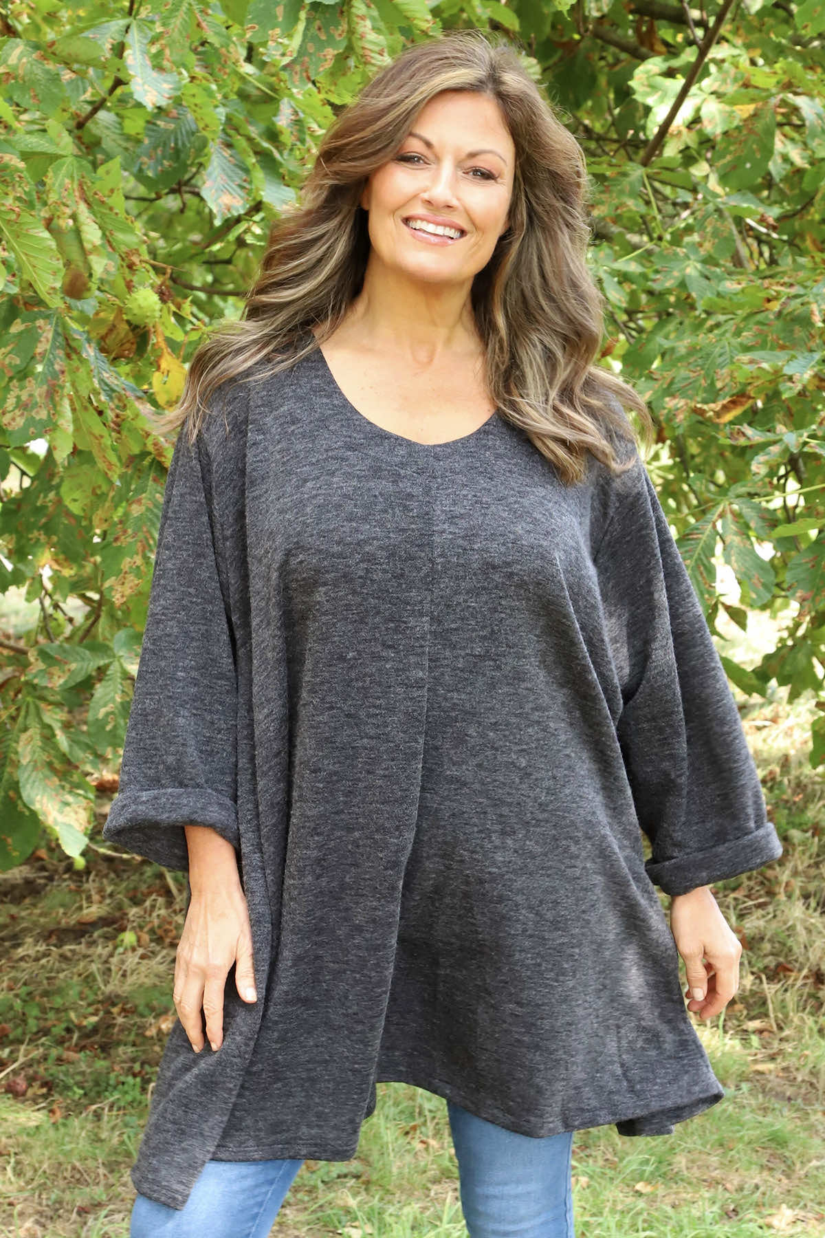Beverley Oversize Knitted Top Charcoal