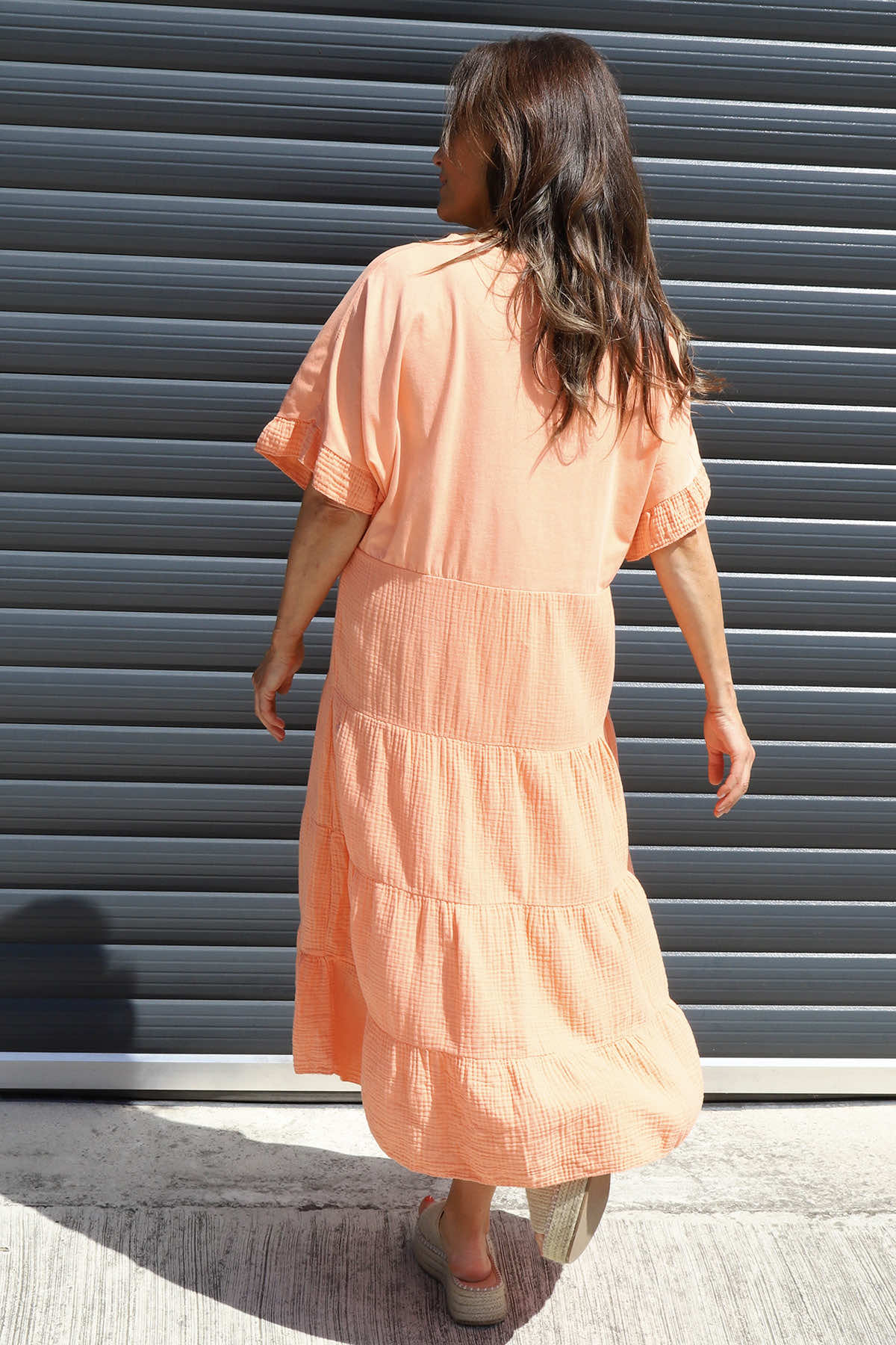 Soleil Tiered Crinkle Cotton Dress Orange