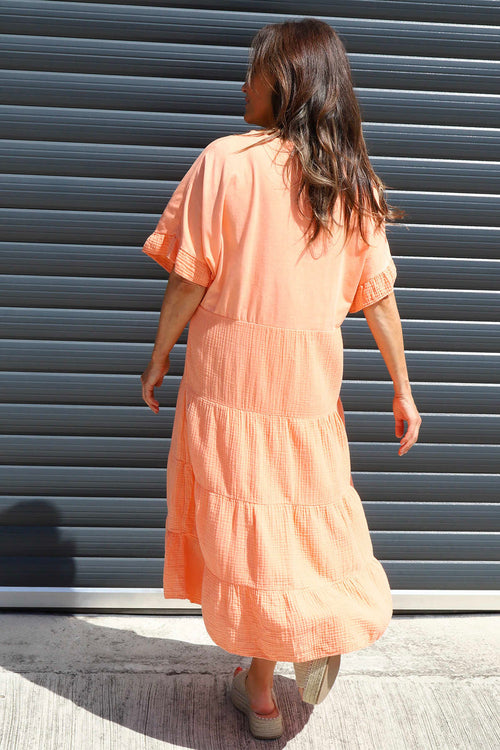 Soleil Tiered Crinkle Cotton Dress Orange - Image 4