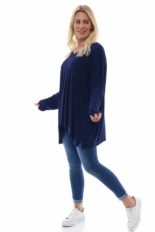 Lucy V-Neck Cotton Top Navy