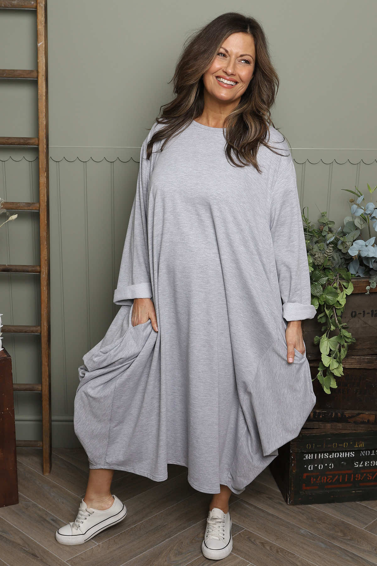 Brianne Long Sleeve Cotton Dress Marl Grey
