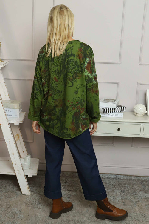 Carola Print Cotton Top Olive - Image 4