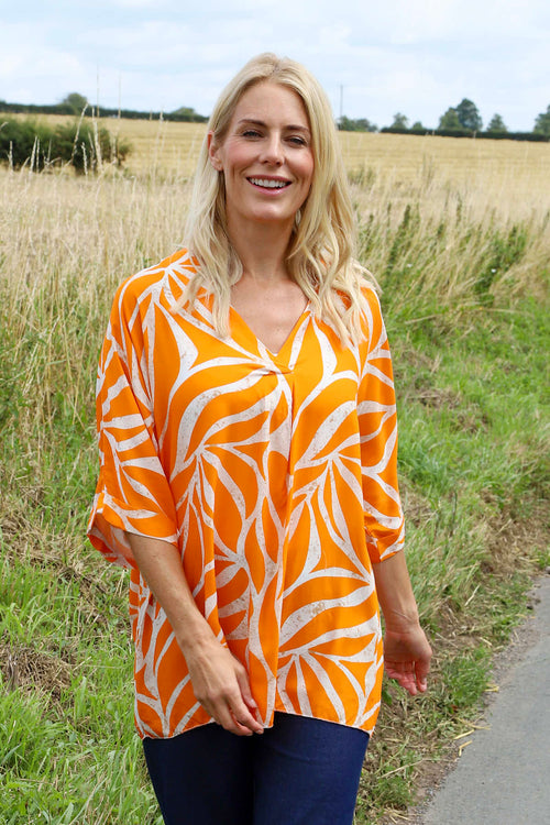 Morgan Print V-Neck Top Orange - Image 1