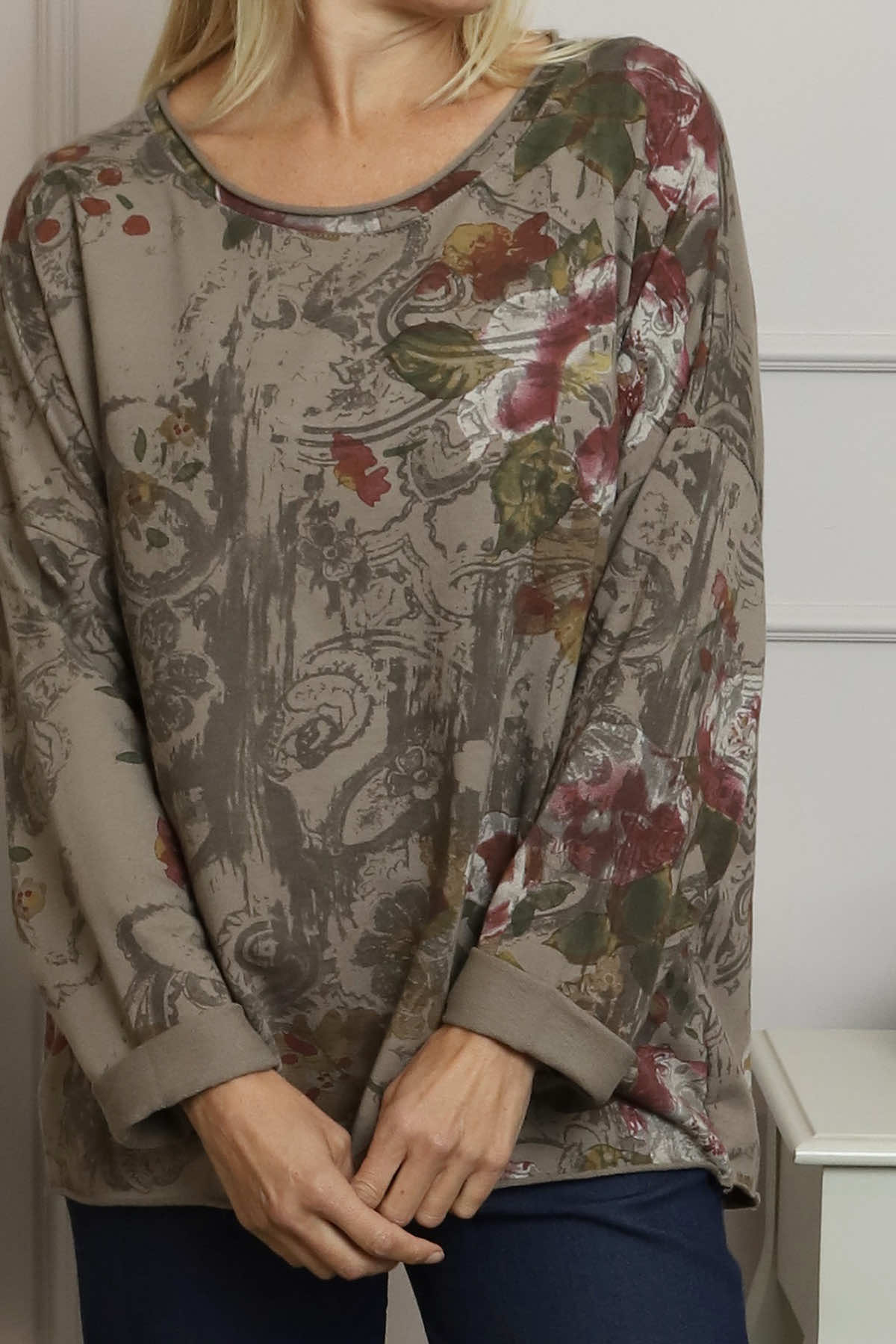 Carola Print Cotton Top Mocha