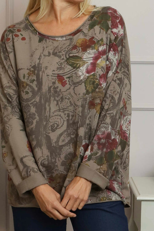 Carola Print Cotton Top Mocha - Image 3