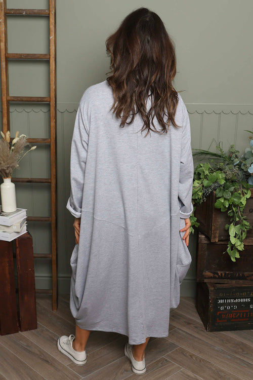 Brianne Long Sleeve Cotton Dress Marl Grey - Image 4