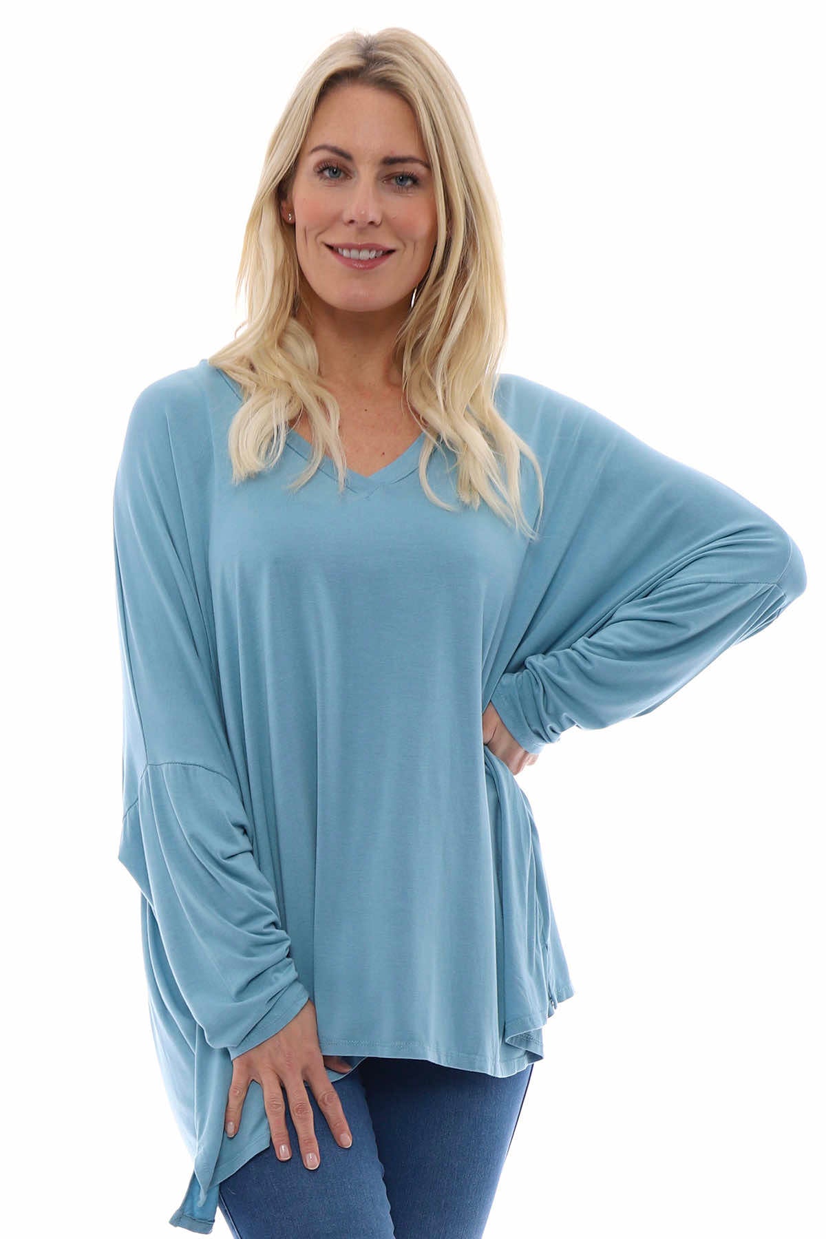 Lucy V-Neck Cotton Top Blue